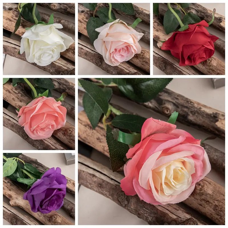 Wholesale MW41105 Home Wedding Decoration Silk Flowers Real Touch Rose Artificial Royal Blue