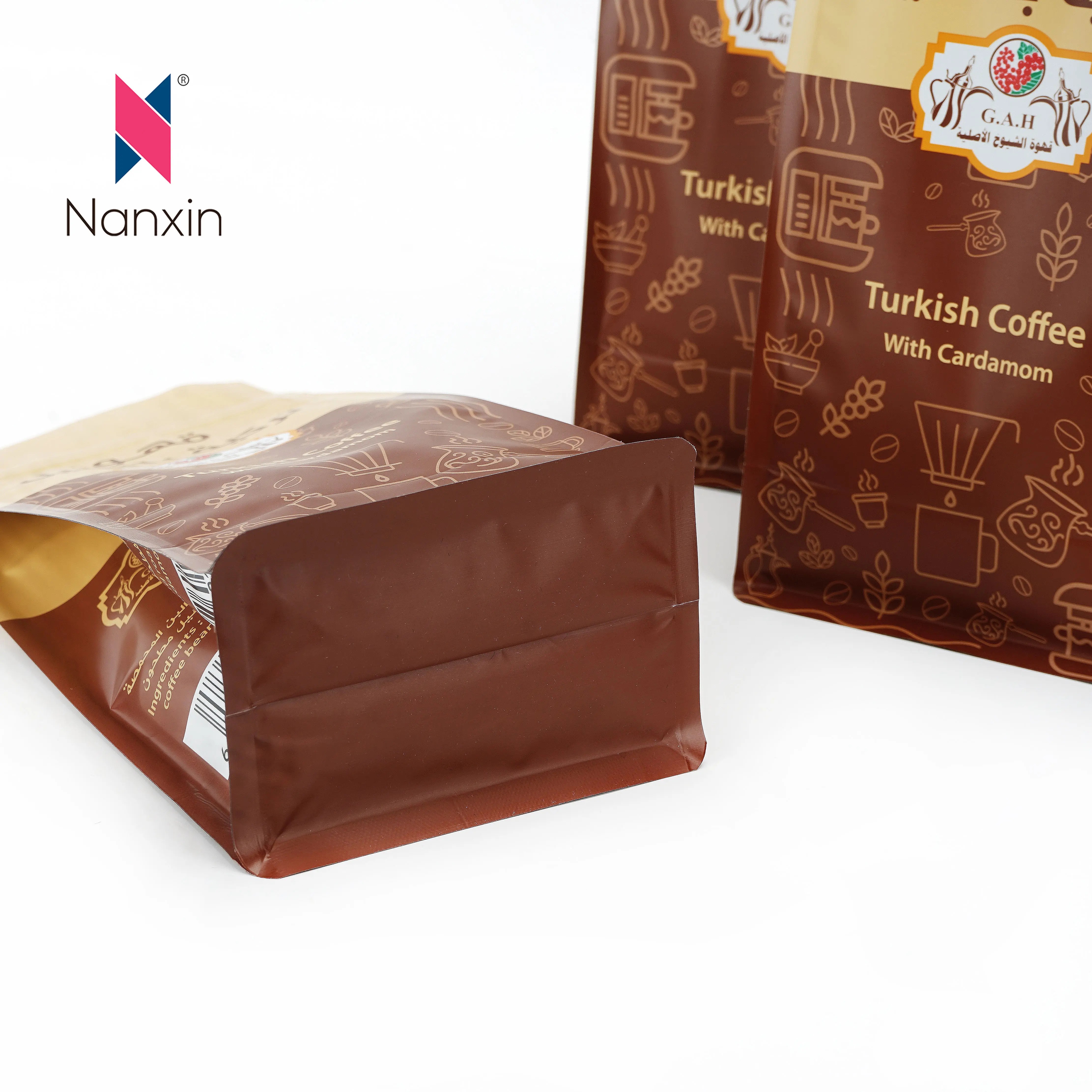 China Resealable Self Standing Flat Bottom Coffee Bean Bag / Coffee Bean Packaging Bag With