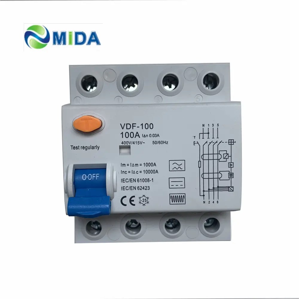 100A AC 100mA ขั้ว 10KA Type B RCD DC 6mA EV RCCB, 40% OFF