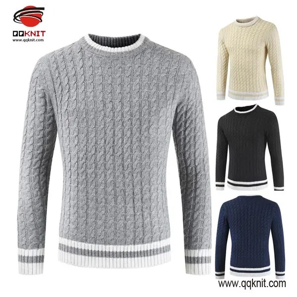 China Men’s knit sweater wholesale classic cable pulloverQQKNIT