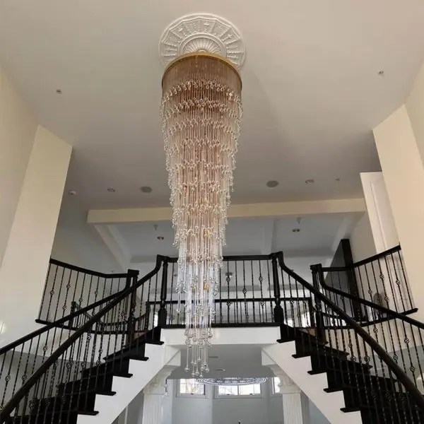 Custom 138 Inch Tall Staircase Chandelier Modern Large Chandeliers for