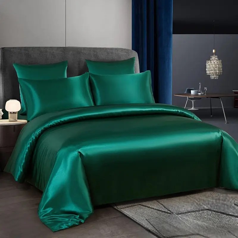 Wholesale Satin Sheets Queen Size Satin Bed Set with 2 Pillowcase