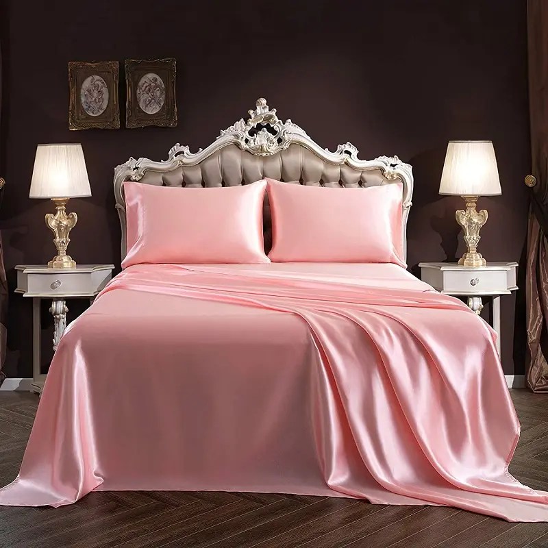 Wholesale Blush Pink Satin Queen Bed Sheets with Deep Pocket 1 Fitted