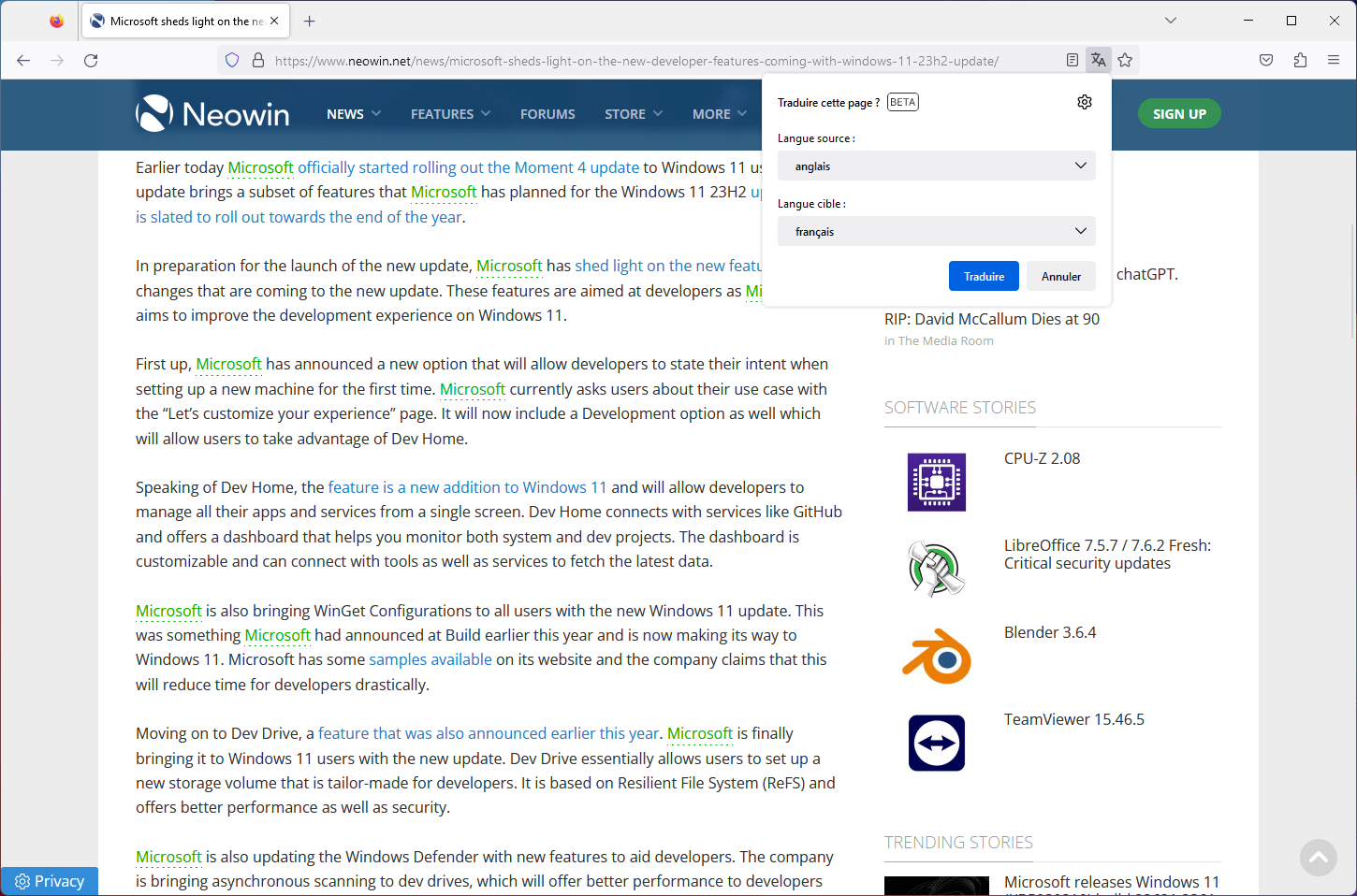 Firefox 118 est là avec son traducteur local de sites web Next