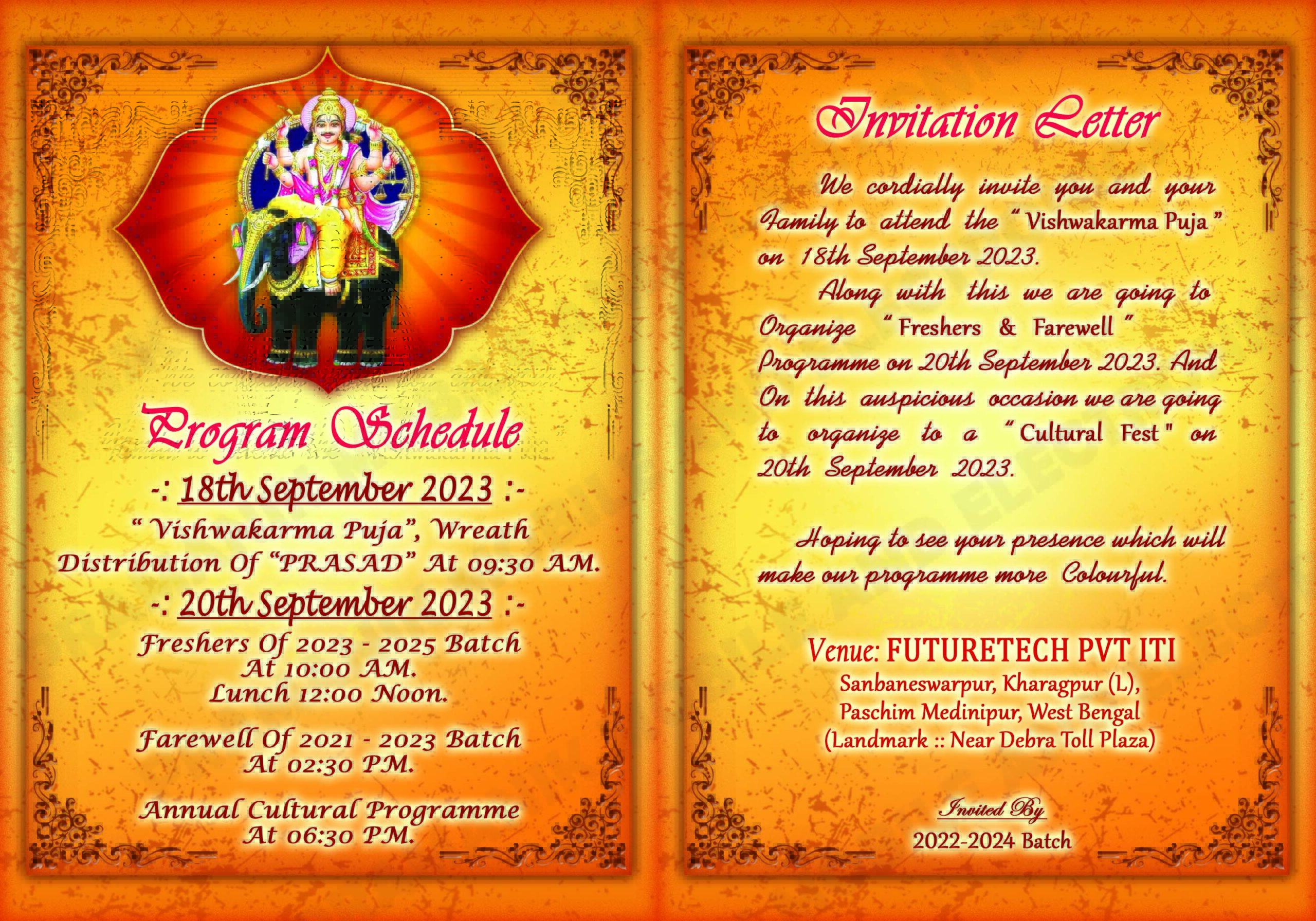Vishwakarma Puja Invitation Card (Two Fold 5*7)