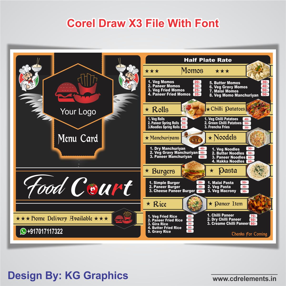 Fancy Fast Food Menu Card Design CDR File