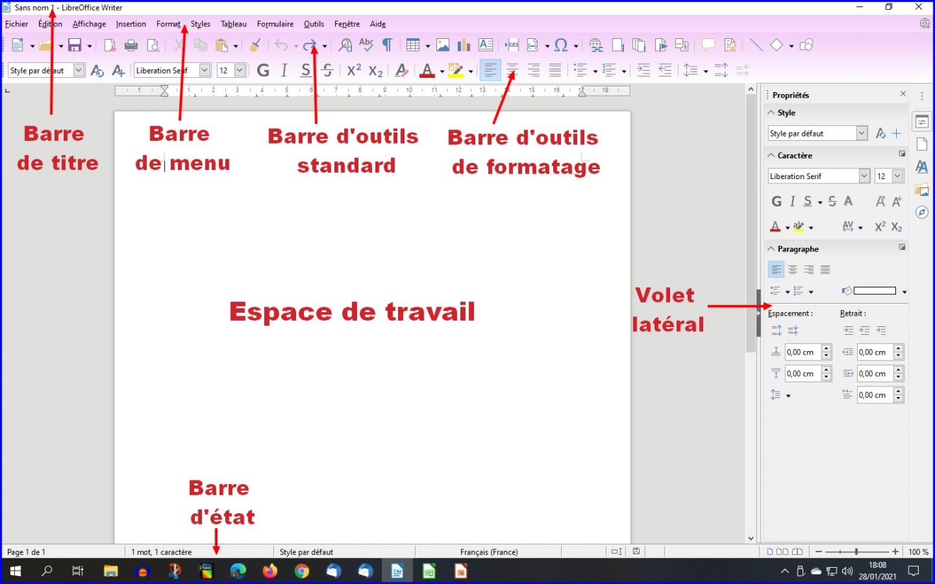 LibreOffice, l’interface barres de titre, de menu et d’outils L
