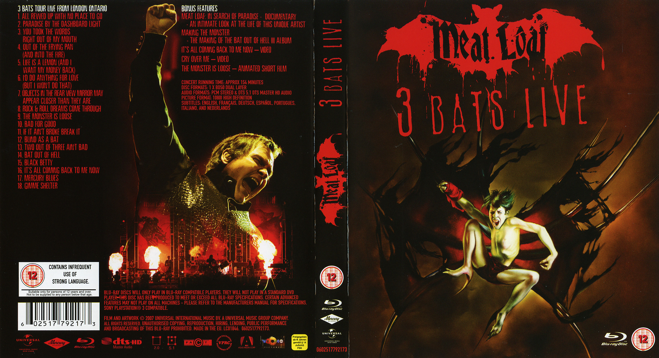 Meat Loaf 3 Bats Live (BluRay) CD Sniper Reference Collection of