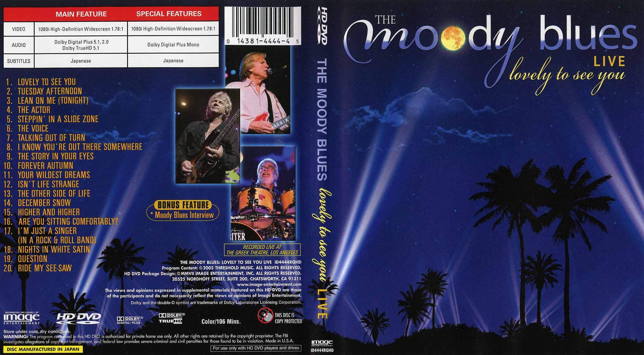 The Moody Blues Lovely to See You (HDDVD) CD Sniper Reference