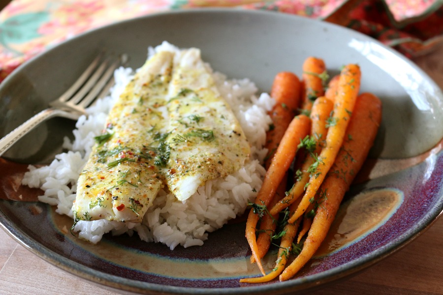 Sticky Rice and Baked Flounder