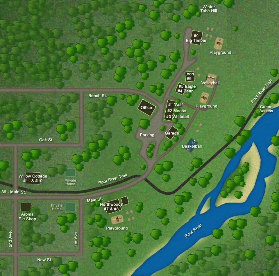 Root River Trail Map Cedar Valley Resort Layout Map On The Root River & Root River Trail