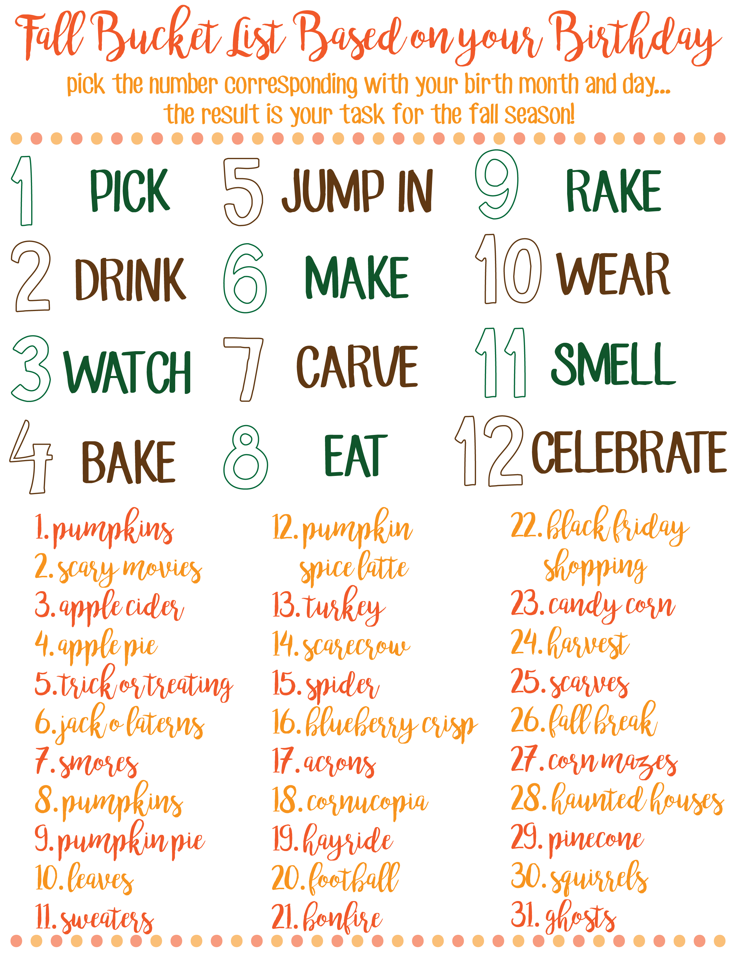 Fall Bucket List based on Your Birthday CEHS News