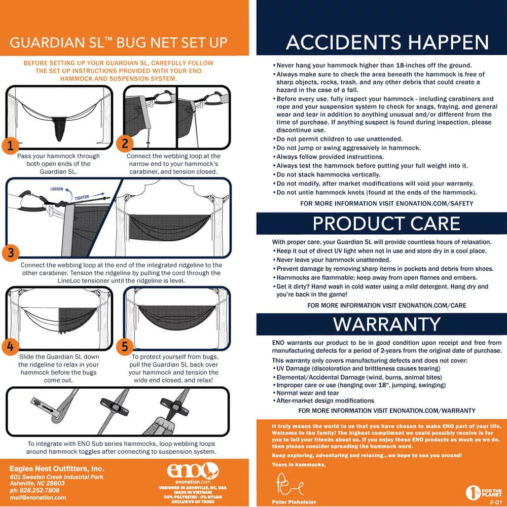 Hammock Bug Net ENO Guardian SL 68travel