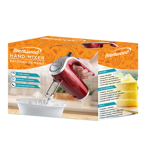 BRENTWOOD 5 SPEED LIGHTWEIGHT RED HAND MIXER (12PC/CTN) CEJ