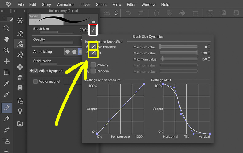 how to turn OFF pressure sensitivity CLIP STUDIO ASK