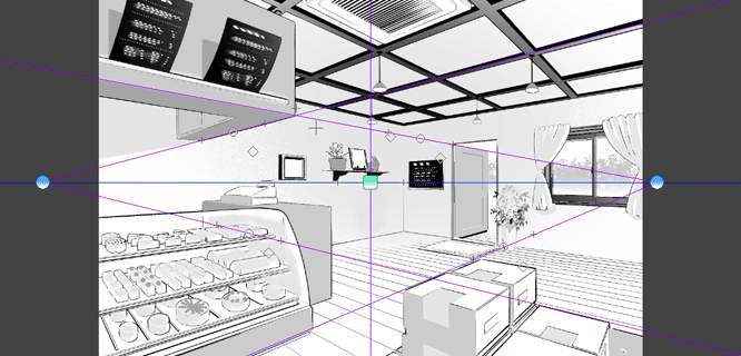 Use the perspective ruler to help you draw backgrounds and buildings
