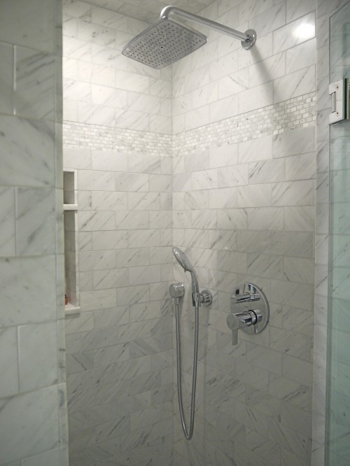 Marble subway tile shower Celebrate & Decorate