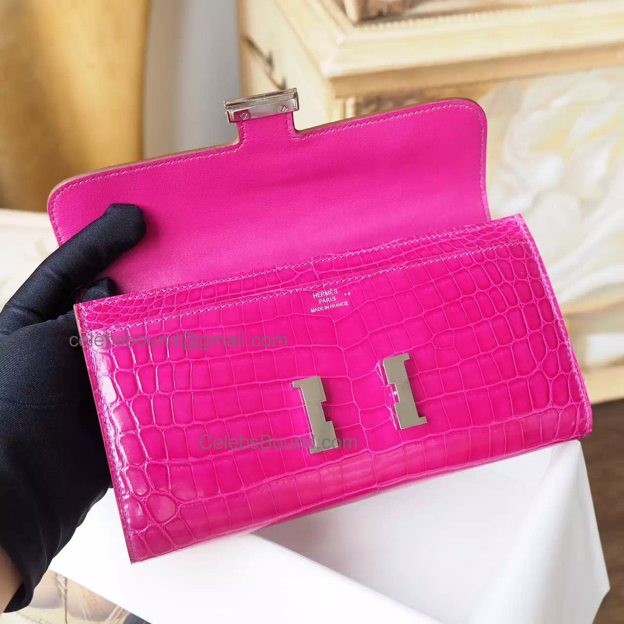 Hermes Constance Long Wallet in j5 Rose Scheherazade Shining Nile Croc