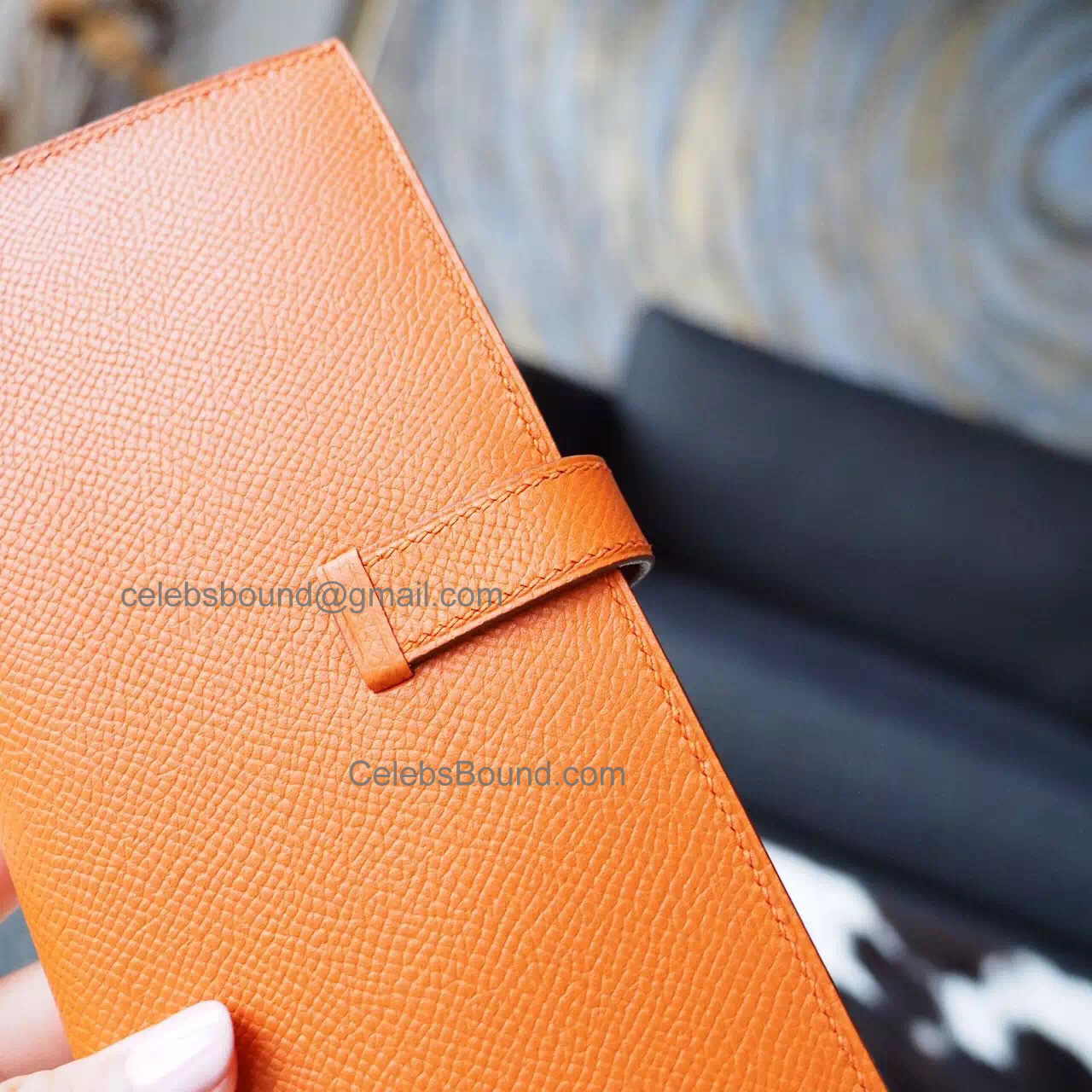 Handmade Hermes Bearn Wallet in ck93 Orange Epsom Calfskin PHW