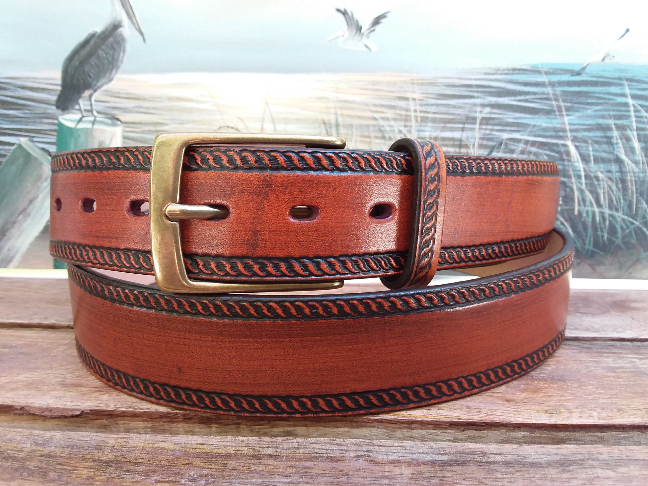 Rope Edge Leather Belt Cellar Leather