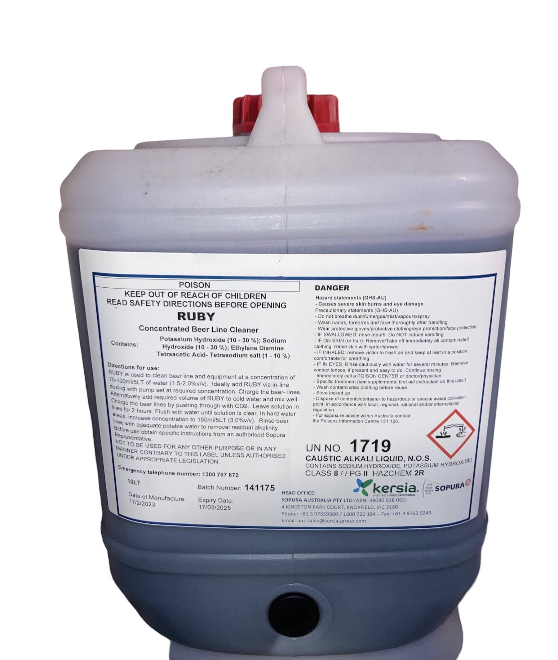 Detergent Sopura Ruby 10Lt Cellar Maintenance Australia