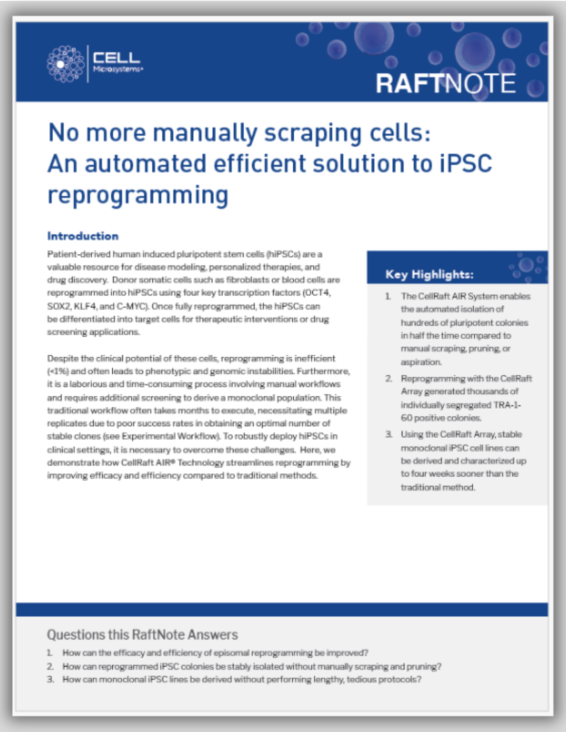No more manually scraping cells An automated efficient solution to iPSC reprogramming Cell