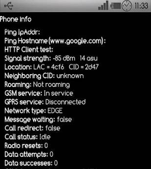 Find Android phone CellID and LAC using test mode