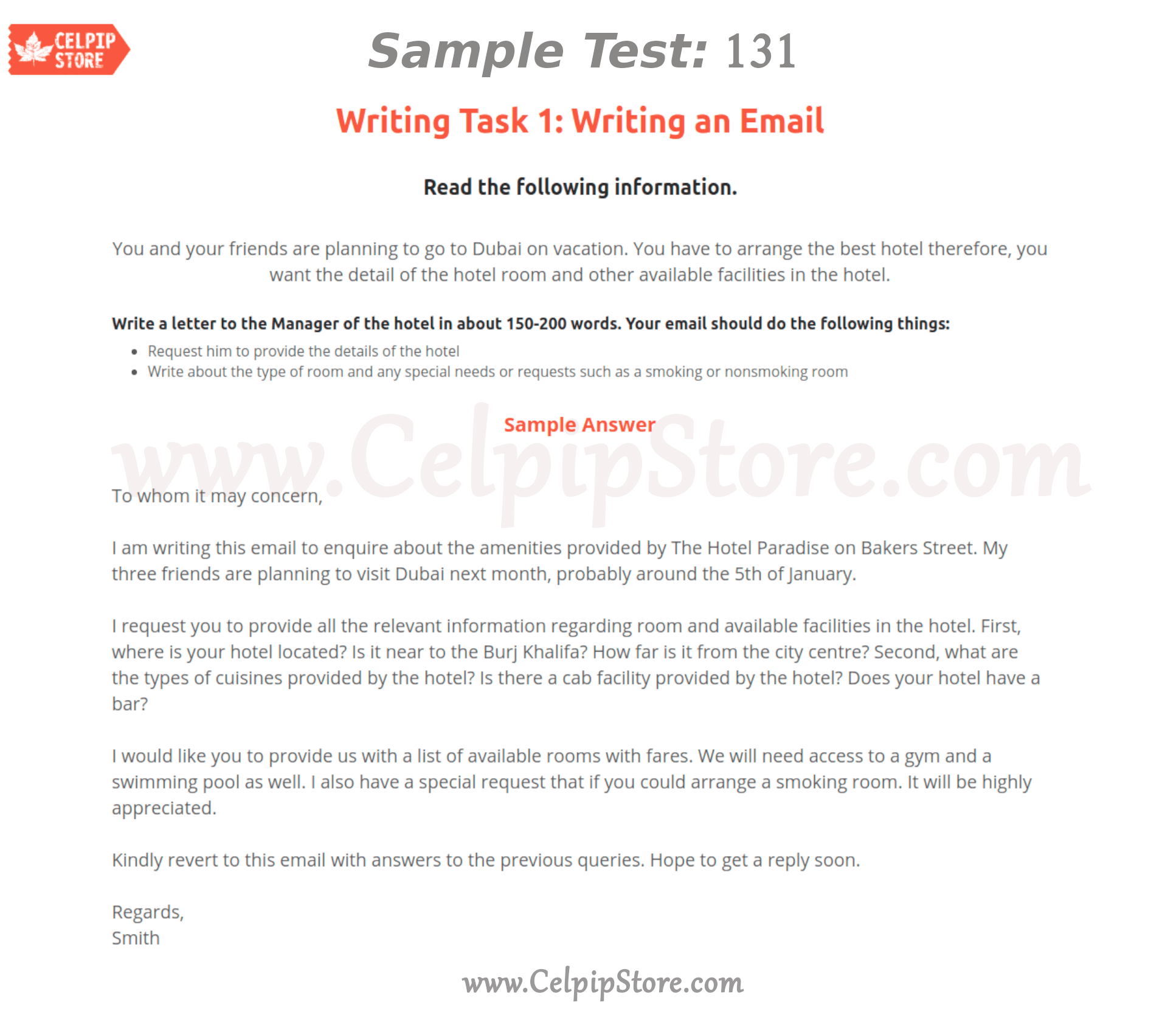 Celpip Writing an Email Sample 131 Free CELPIP mock