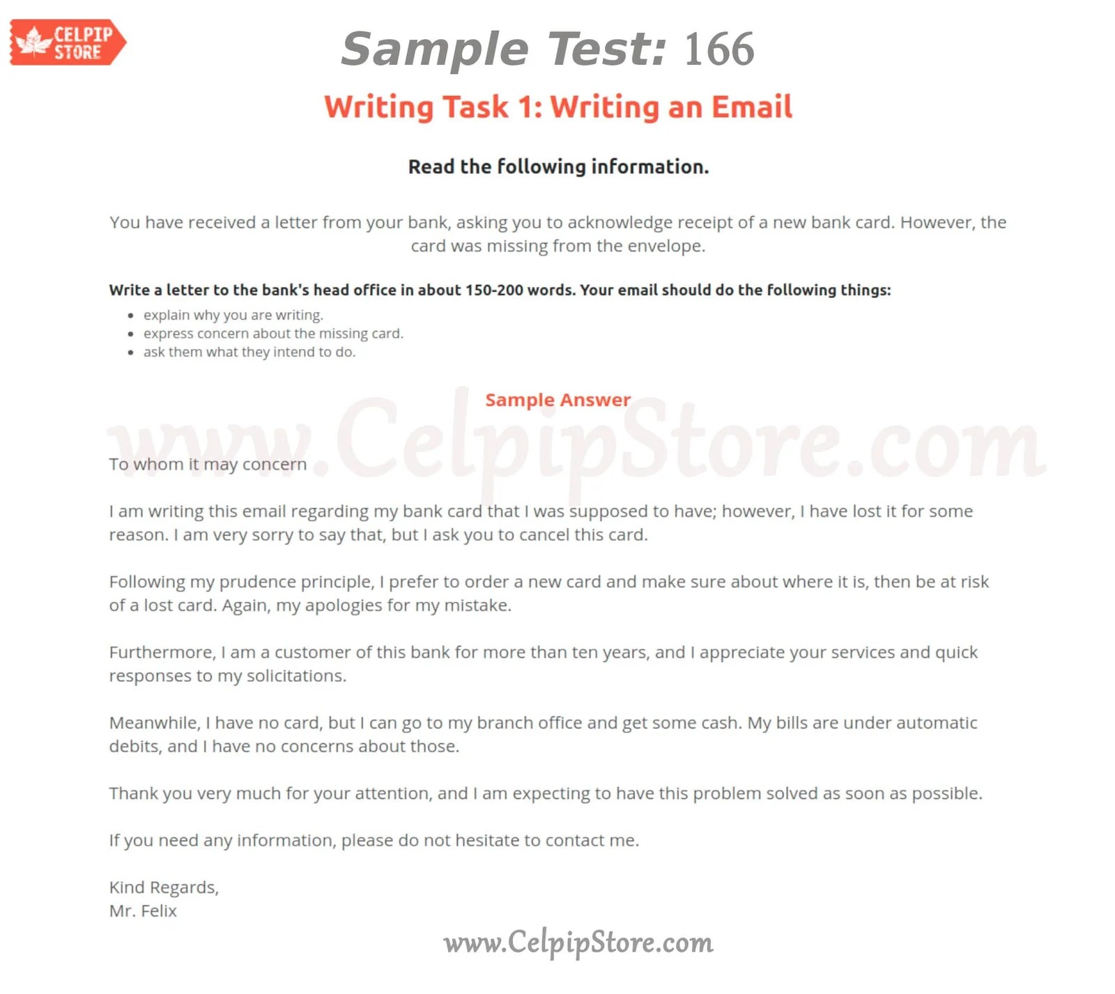 Celpip Writing an Email Sample 166