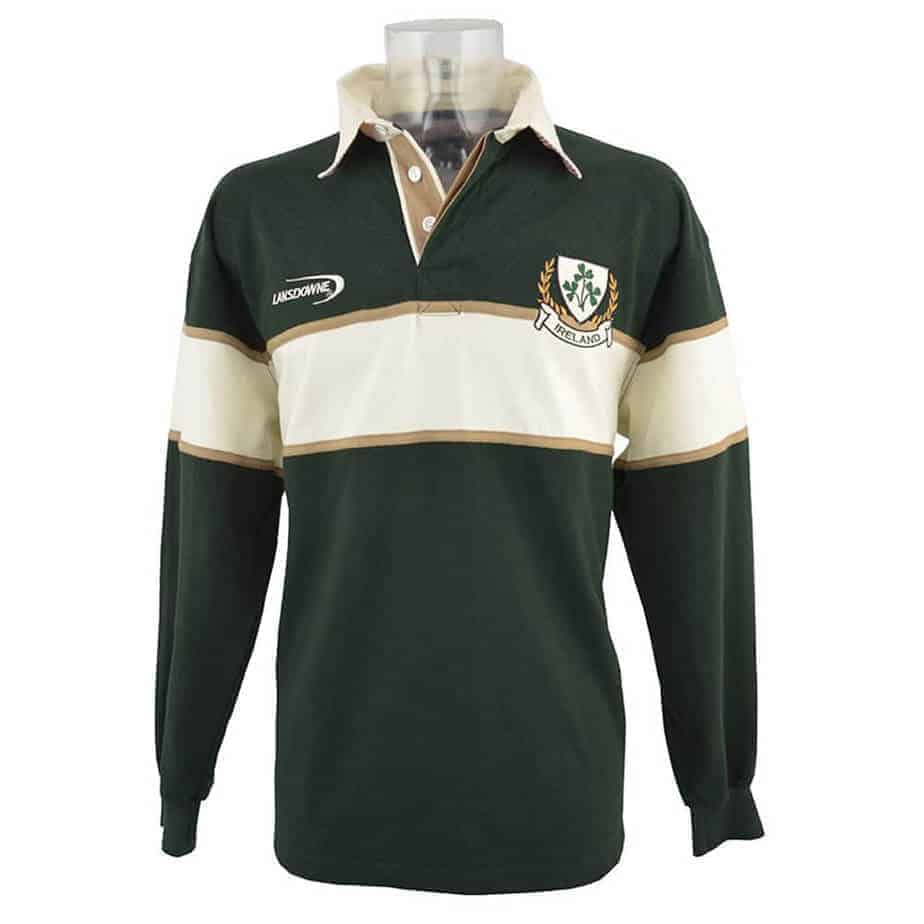 Mens Long Sleeve Rugby Shirt Ireland Shamrock Crest