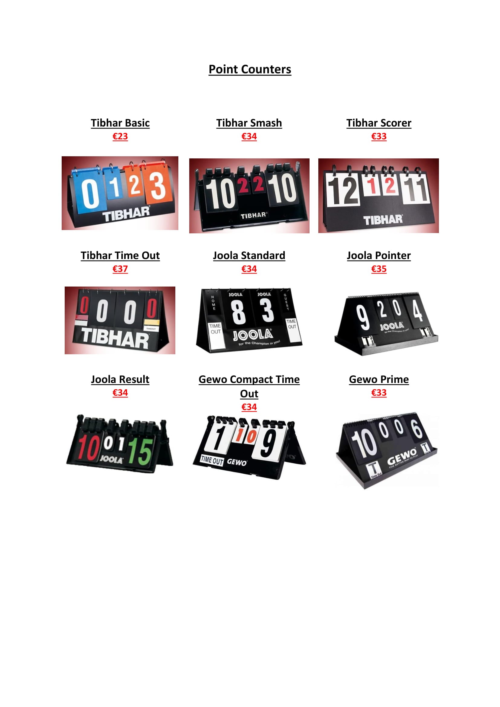 Point Counters Celtic Table Tennis Equipment Textiles