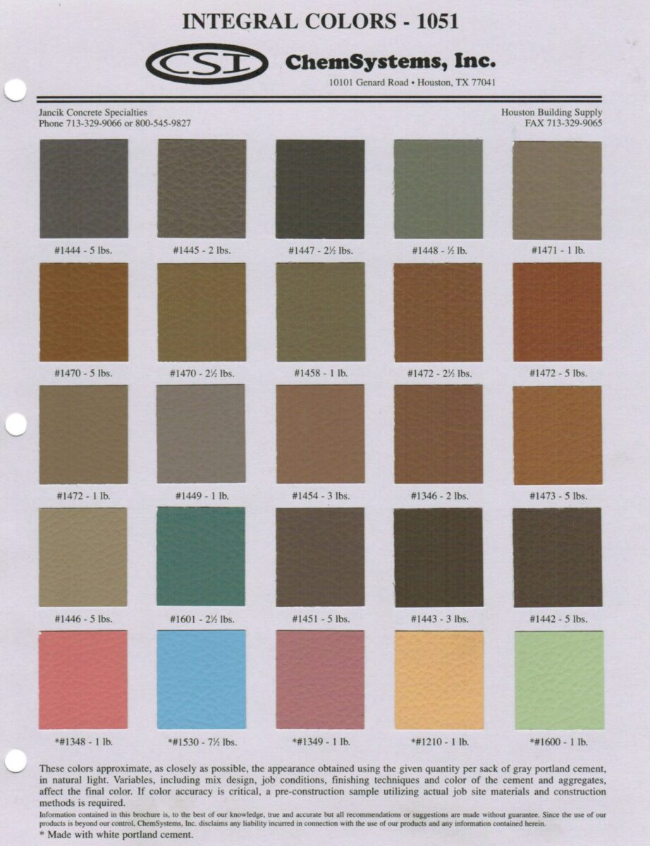 Color Charts For Integral And Standard Cement Colors