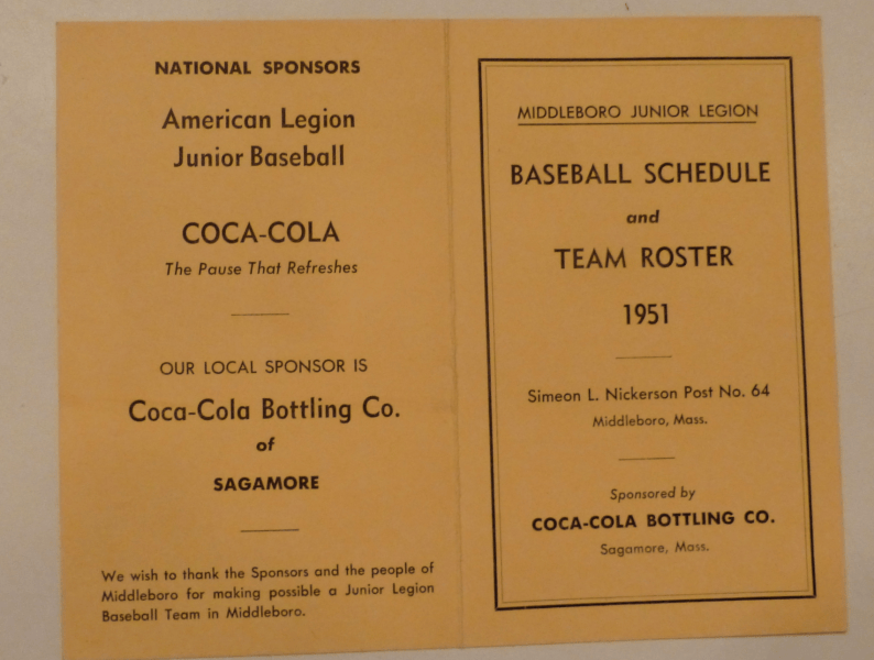 CocaCola Agrees To Sponsor Middleboro's Junior Legion Baseball Team