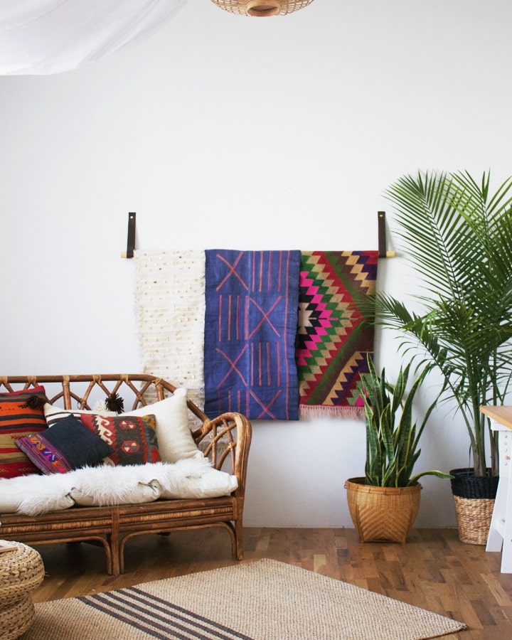 DIY Leather and Dowel Textile Display Hanger