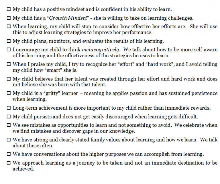 Checklist to Better Learning Improving Mindsets Center For