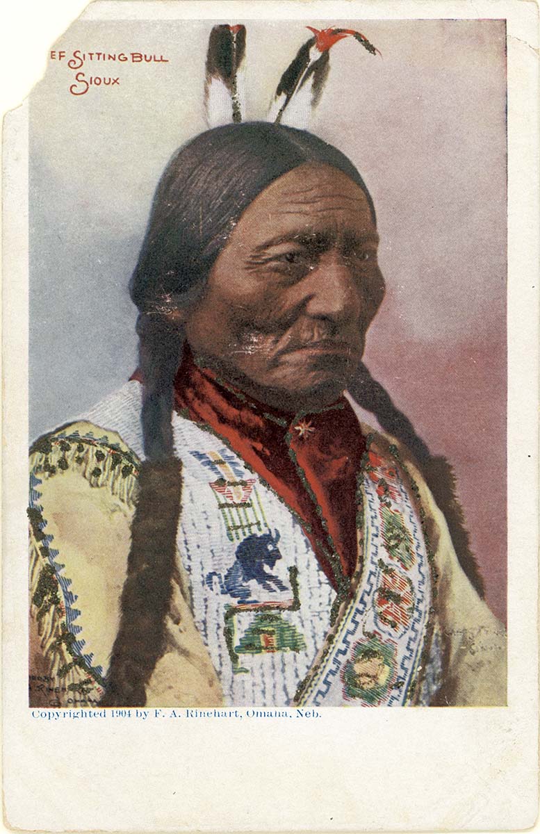 Treasures from Our West colorized postcard of Sitting Bull