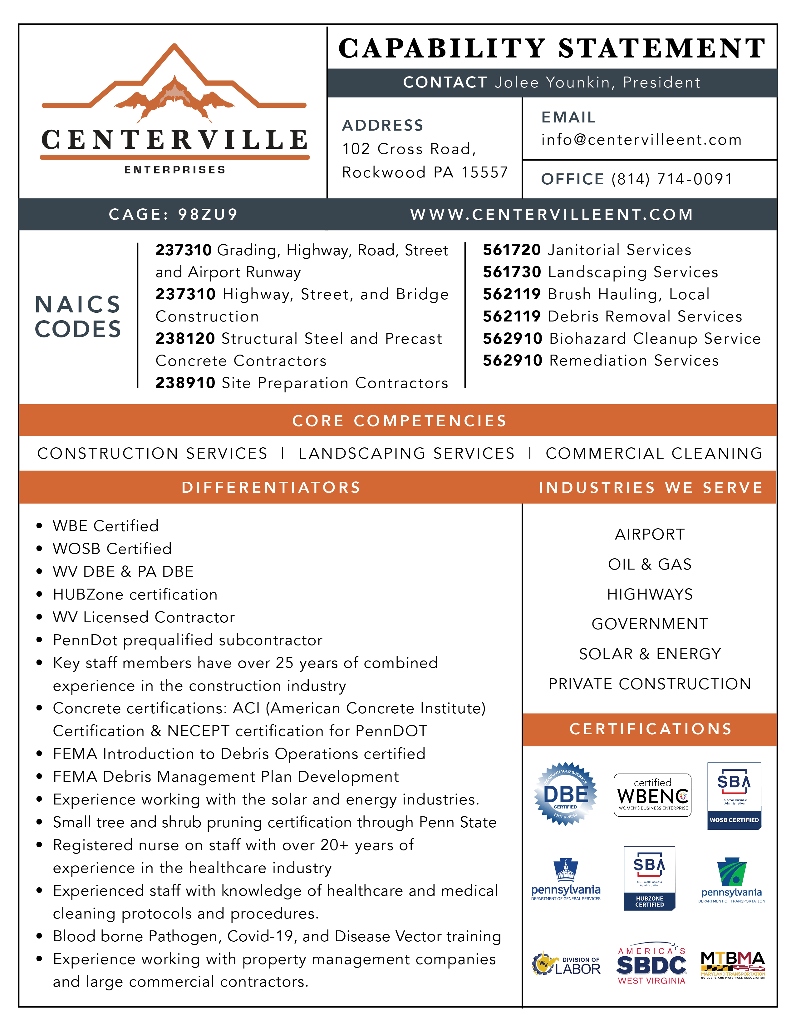 CAPABILITY STATEMENT Centerville Enterprises
