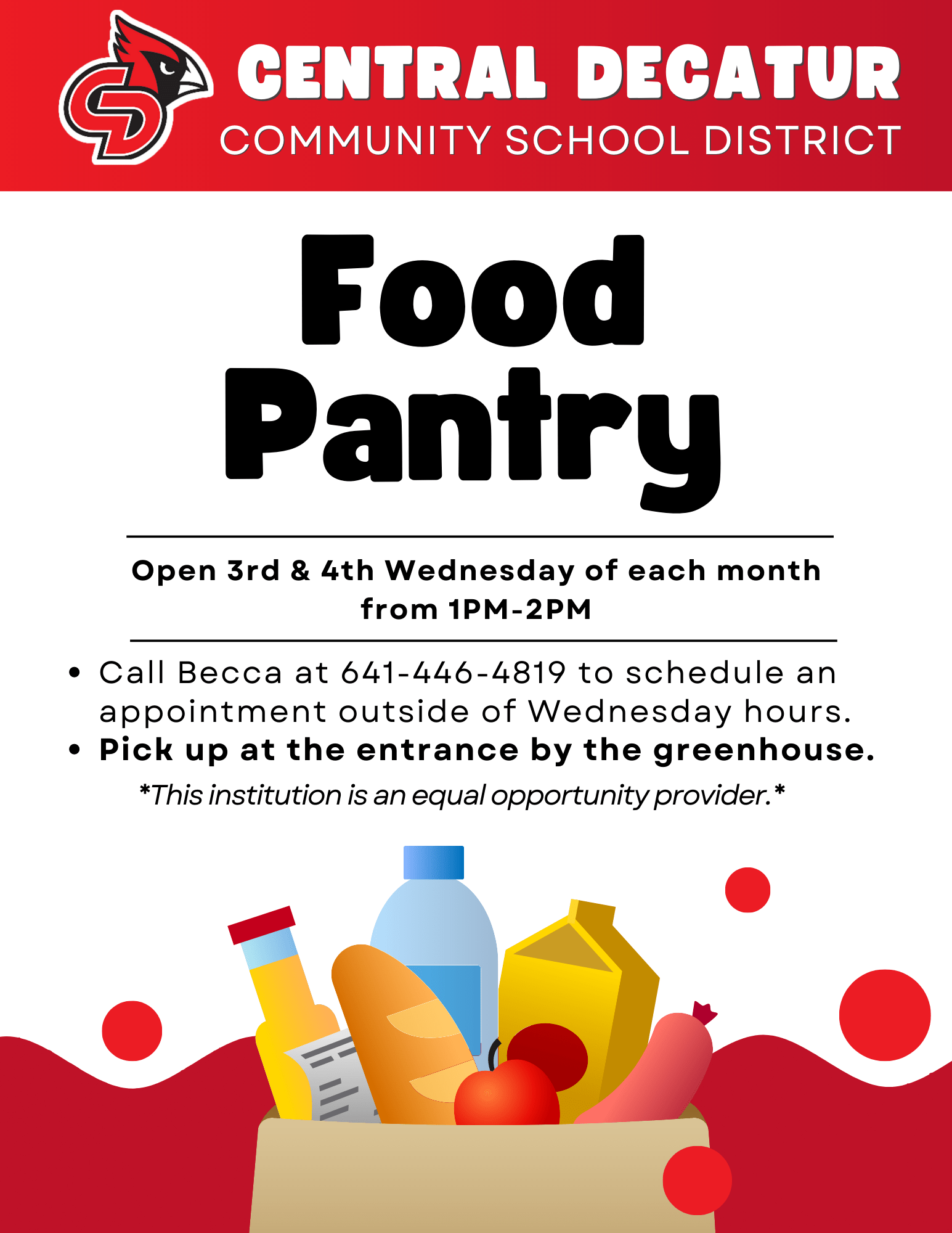 Food Pantry Open Every Third and Fourth Wednesday Central Decatur CSD