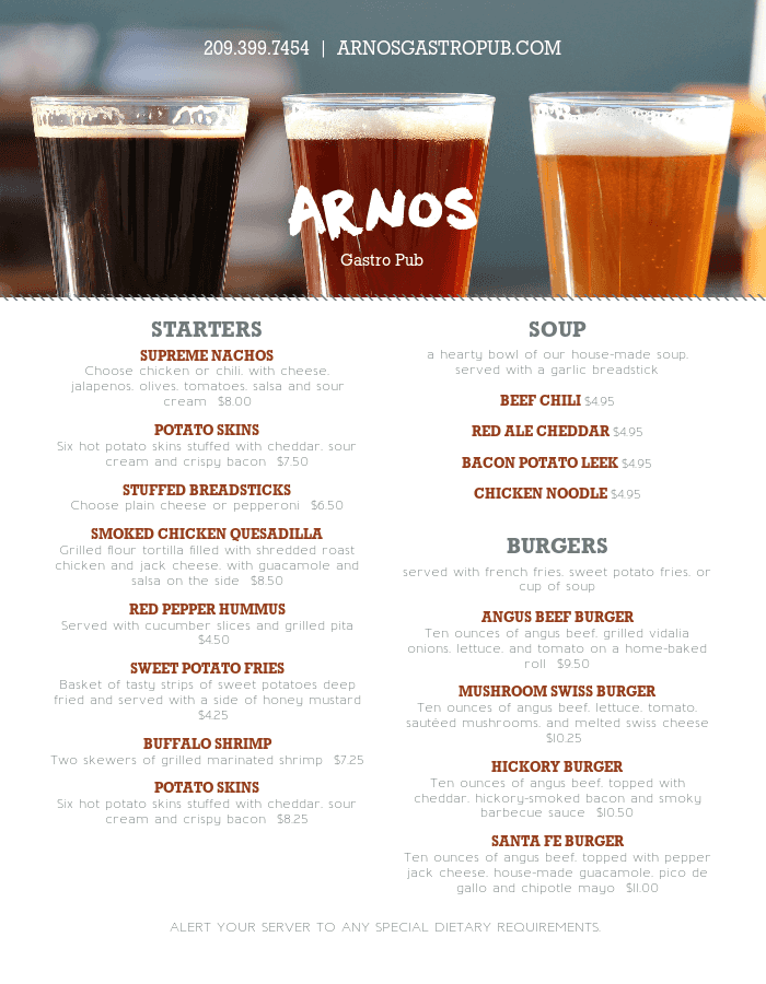 Beer Bar Menu, Prices and Locations Central Menus