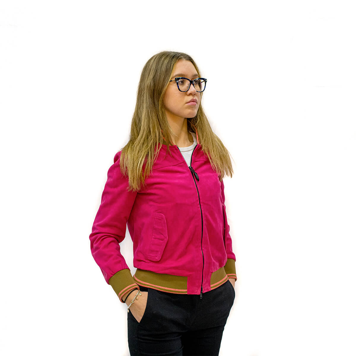 Bomber in camoscio fucsia • Centro Moda Pelle