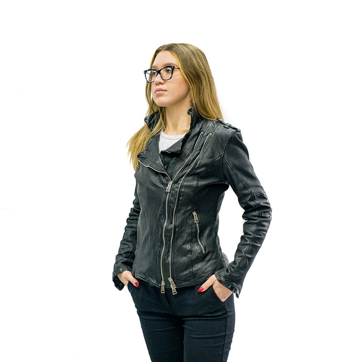 Giubbino modello chiodo in nappa vegetale • Centro Moda Pelle