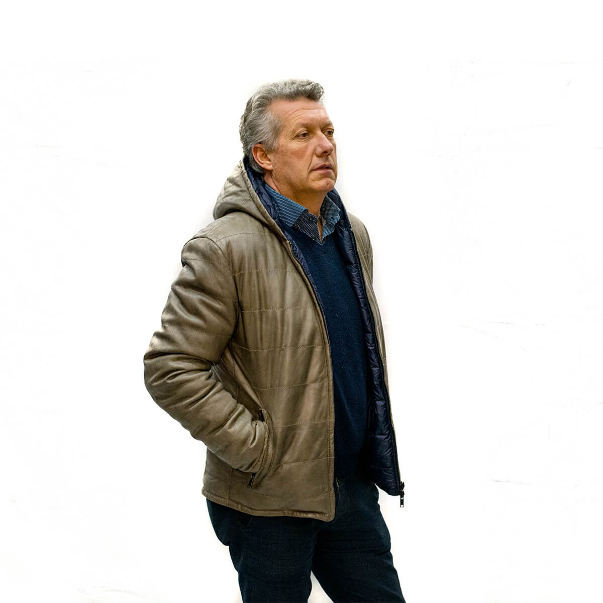 Giubbino in nappa fango con cappuccio • Centro Moda Pelle