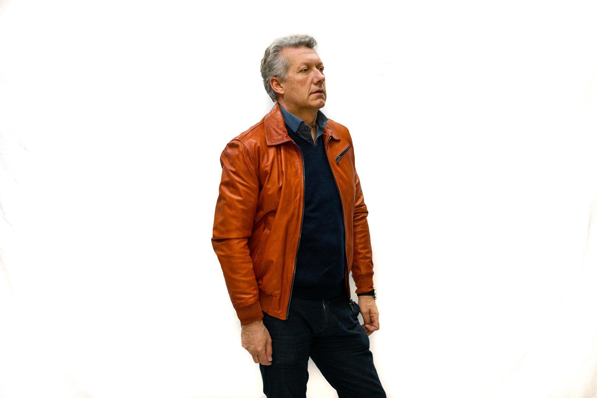 Giubbino in nappa tamponata a mano con fodera in lino