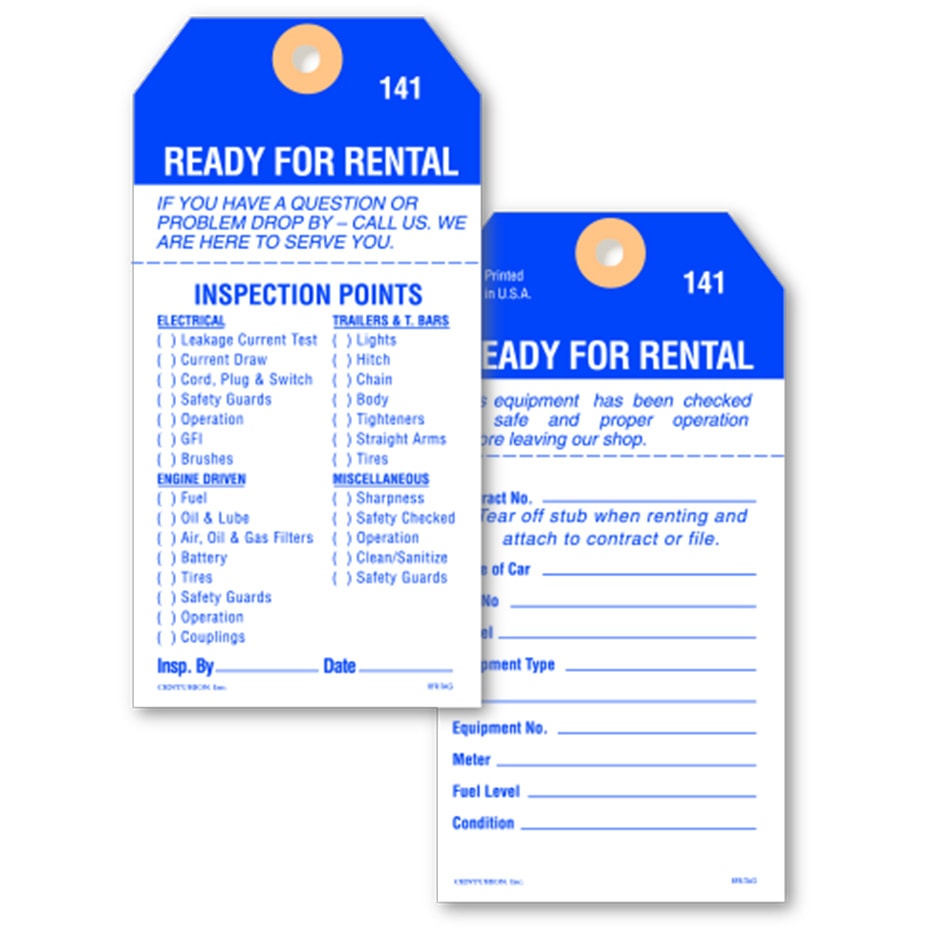 "Ready For Rental" Tag Centurion Store Supplies