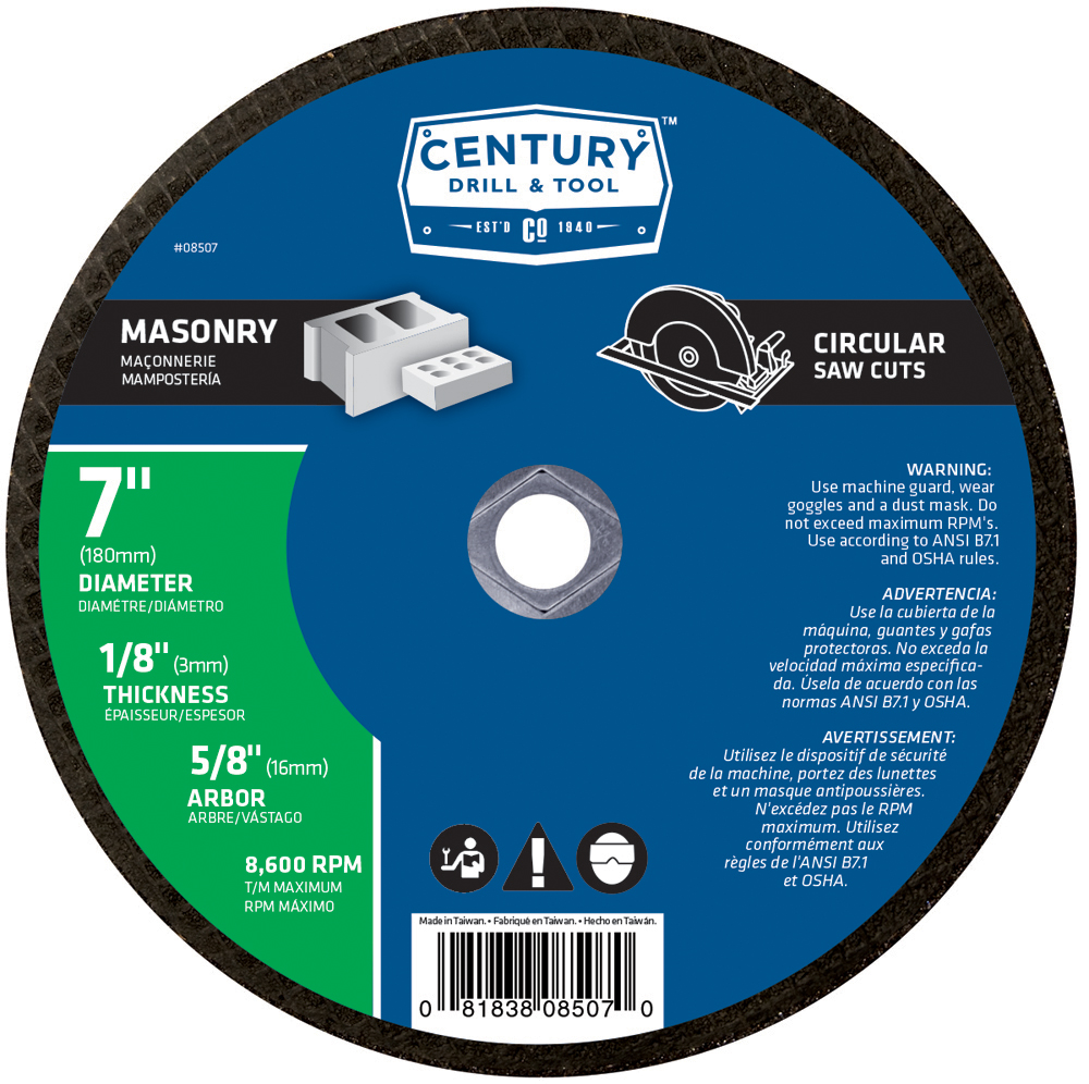 Abrasive Blade 7″ Diameter 1/8″ Thick 5/8″ Arbor Type 1A (Masonry