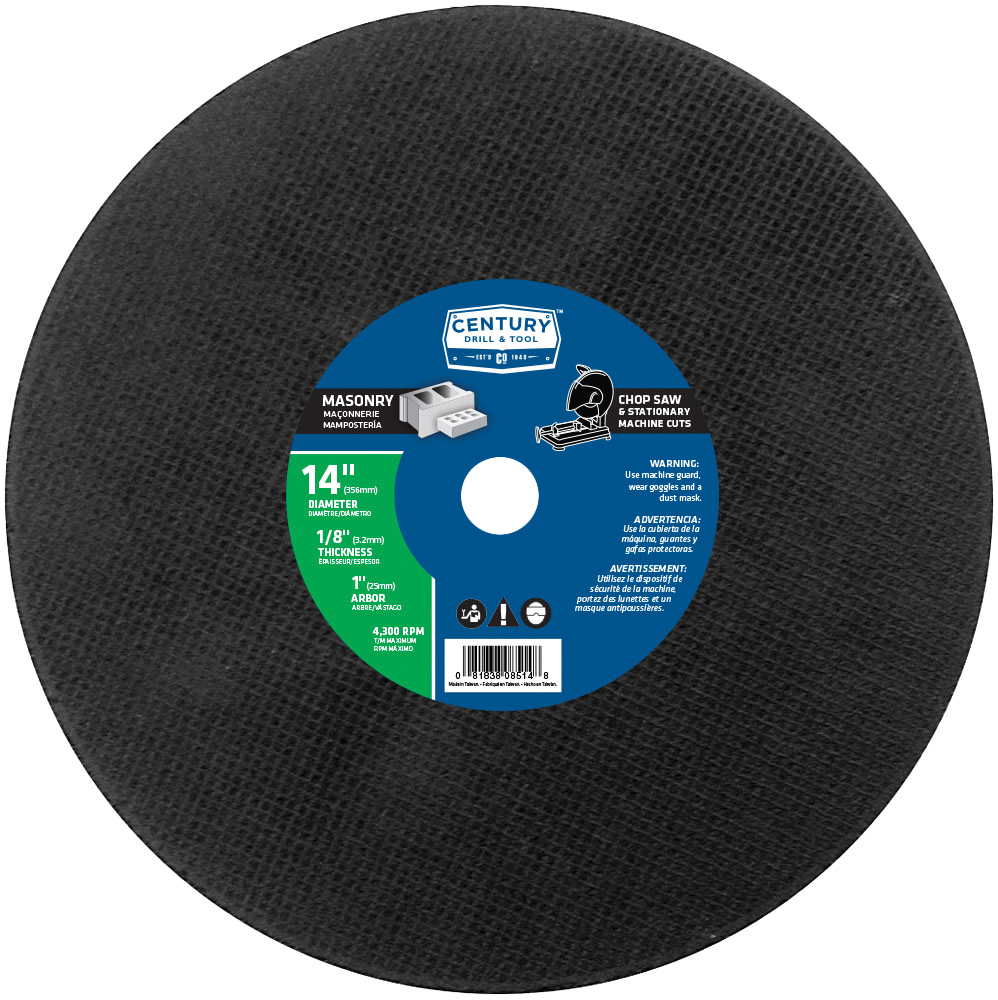Abrasive Blade 14″ 1/8″ Thickness 1″ Arbor Type 1A (Masonry) Century