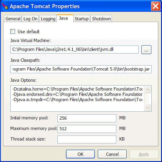 Modifying Memory Allocation on Tomcat 5.x on Windows Aaron Johnson