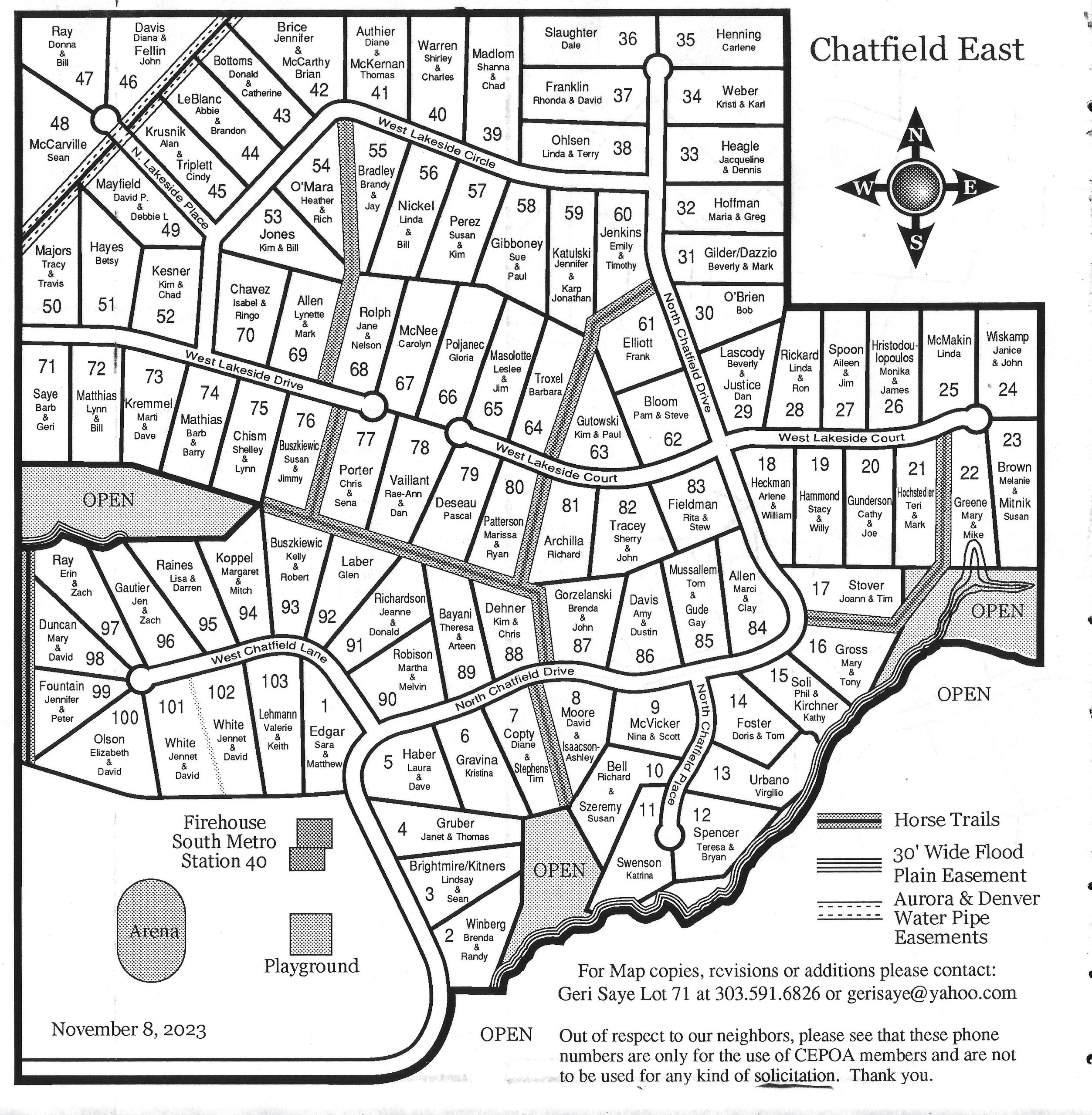 2023 CEPOA Map wo phone numbers Chatfield East Property Owners