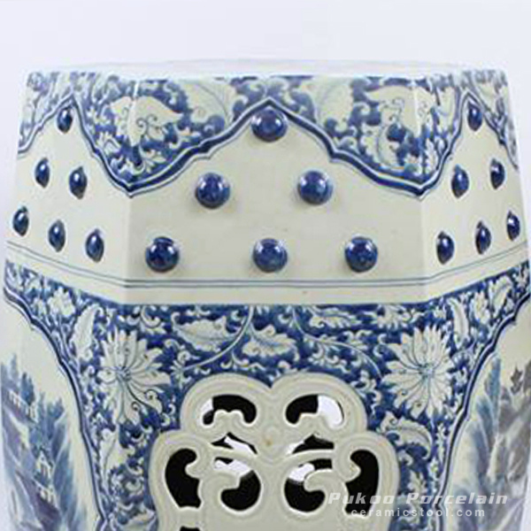 RZAJ03_Blue and White Ceramic Garden Stool, hand painted floral