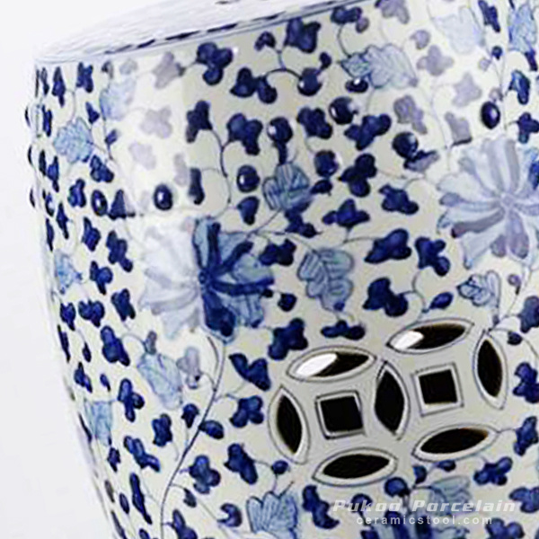 RYRJ10_Under glaze blue hundred hand paint flower pattern ceramic drum